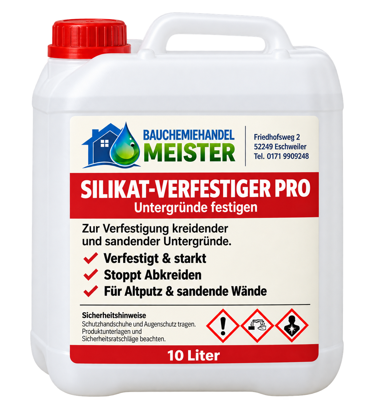 Silikat-Verfestiger Pro · 10 Liter – Produktabbildung mit Etikett